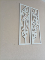 Панно настенное декоративное "Перья Перо геометрическое" из дерева для интерьера. Декор для дома на стену белый #6, Ксения Т.