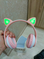 Наушники беспроводные, с ушками, Bluetooth, светящиеся детские, розовые, встроенный микрофон #113, Михаил К.