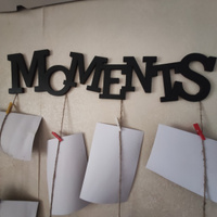 Фоторамка коллаж "Moments" черная, гирлянда с прищепками, мудборд, держатель для фото, мультирамка из дерева, панно для фото, декор стен, семейное дерево #44, Ольга Д.