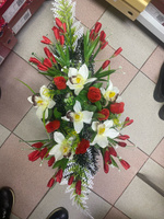 Цветы искусственные на кладбище, композиция "Роза, крокус и орхидея", 30 см*80 см, Мастер Венков #35, Татьяна С.