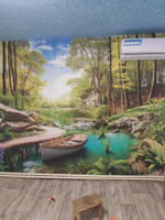Фотообои на стену флизелиновые природа лес ПЕРВОЕ АТЕЛЬЕ "Лодка на реке в лесу" 300х225 см (ШхВ), моющиеся, Premium #3, Дмитрий С.