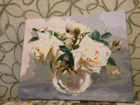 Картина по номерам на холсте 40х50 40 x 50 на подрамнике "Букет белых роз в прозрачной вазе. Бузин" DVEKARTINKI #81, Ксения Т.