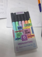 Набор маркеров текстовыделителей 6 штук, пастельные цвета / для рисования и письма со скошенным наконечником DENKSY #205, Панда Д.