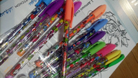 Ручки гелевые цветные с блестками Юнландия набор 12 шт., ассорти неон, узел 0,7 мм, линия 0,5 мм #51, Екатерина Л.