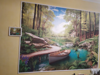 Фотообои на стену флизелиновые природа лес ПЕРВОЕ АТЕЛЬЕ "Лодка на реке в лесу" 200х150 см (ШхВ), моющиеся, Premium #5, Наталия Р.