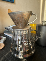 Чайник для кофе стеклянный, чайник заварочный, кофейник V60, 600 мл, серебряный #1, Марьяна