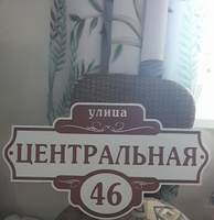 Адресная табличка на дом 590х330 мм. "Домовой знак", бело-коричнево-красная, из пластика, УФ печать не выгорает #70, Евгения Ч.