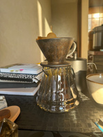 Чайник для кофе стеклянный, чайник заварочный, кофейник V60, 600 мл, серебряный #2, Марьяна