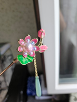 Шпилька женская цветок китайский лотос. Заколка для женских волос в китайском стиле со светодиодом. Необычная заколка #8, Olga M.