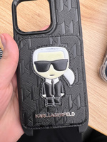 Чехол Karl Lagerfeld Crossbody Cardslot накладка на Apple iPhone 13 Pro / для Айфон 13 Про из экокожи с ремешком через плечо, на шею, с карманом для карт Monogram Ikonik patch, черный #3, Виолетта А.