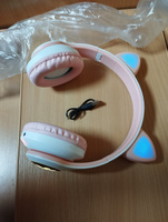 Наушники беспроводные, с ушками, Bluetooth, светящиеся детские, розовые, встроенный микрофон #117, Федор Б.