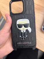 Чехол Karl Lagerfeld Crossbody Cardslot накладка на Apple iPhone 13 Pro / для Айфон 13 Про из экокожи с ремешком через плечо, на шею, с карманом для карт Monogram Ikonik patch, черный #4, Виолетта А.